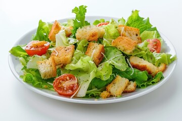 Caesar salad on white plate with no other items