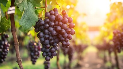 Fototapeta premium Close-up of grapes hanging on Vine, Hanging grapes. Grape farming.