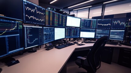 Trading Desk with Multiple Monitors