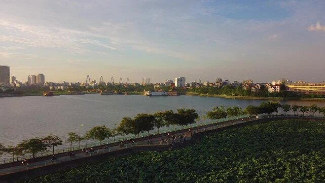 Drone Vietnam - Hanoi, West Lake - Waterpark - Nhat Tan bridge