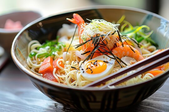 Chinese or Japanese chilled noodles served