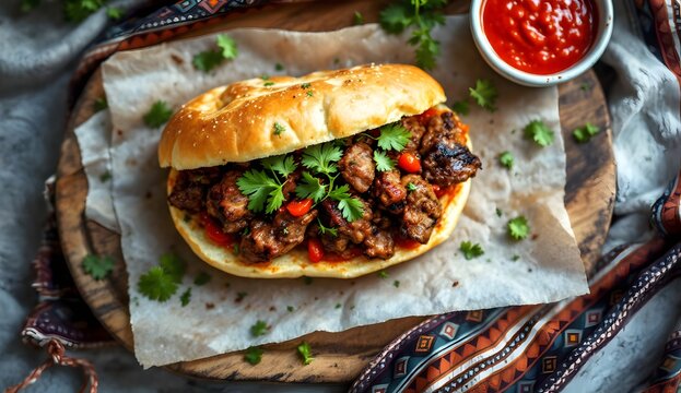 Batbout Mechoui - Grilled Meat Sandwich (Algerian Cuisine)