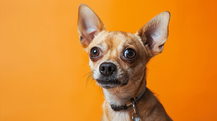 cute little dog at orange background