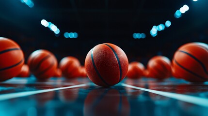 Gym full of athletes practicing fast-break drills basketballs bouncing sharp detail ultra HD high resolution