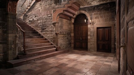 Deserted medieval corridor in northern italy  a glimpse into 1300s castle life and architecture