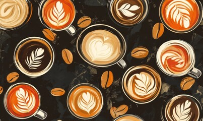 coffee art pattern for print, vector illustration style