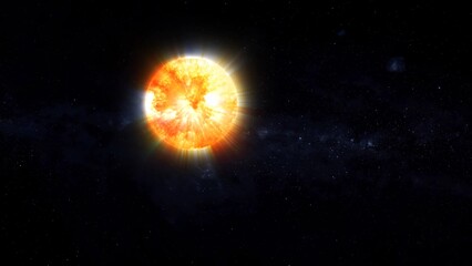 glowing sun zoom in move on space