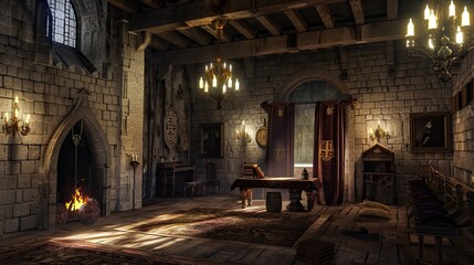Fototapeta premium Fantasy medieval throne room in the castle.