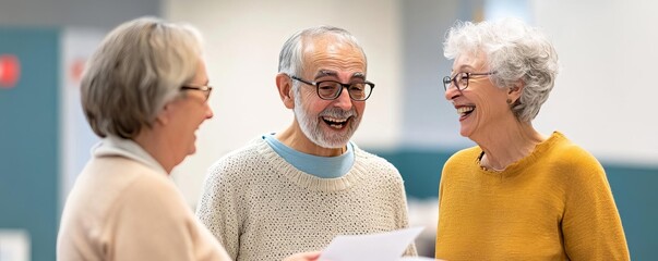 Elderly friends attending a health fair, getting free wellness checks