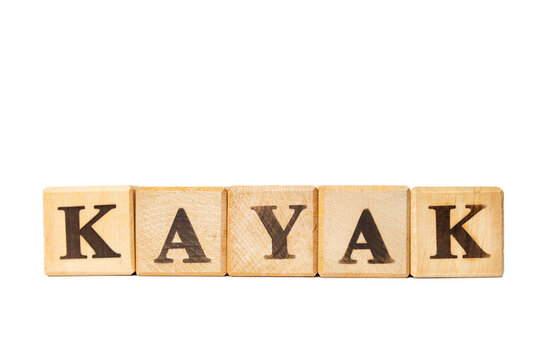 Palindrome. Linguistic. National Canoe Day. International Mother Language Day. Wooden blocks spelling out KAYAK.