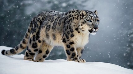 Obraz premium snow leopard portrait, Stunning Snow Leopard in Winter Landscape - Premium Wildlife