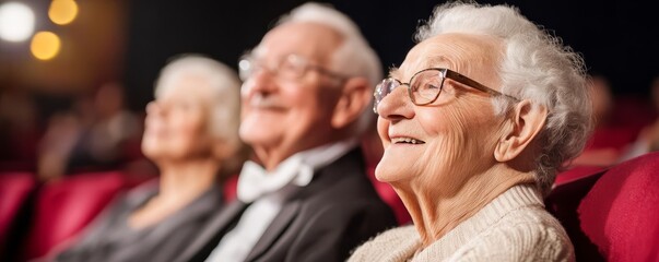 Elderly friends attending a local opera, dressed in formal attire