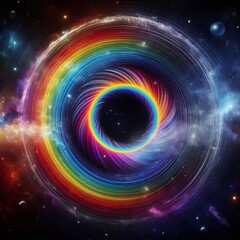 Obraz premium A colorful spiral galaxy background featuring vibrant swirls of light and energy in space, creating a stunning design with a dynamic vortex and starry universe