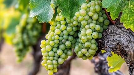 Fototapeta premium Close-up of grapes hanging on Vine, Hanging grapes. Grape farming.