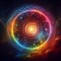 Fototapeta premium Fractal burst background featuring a vibrant swirl of colors with energy and motion, creating an abstract design that resembles a galaxy with glowing textures in rainbows color