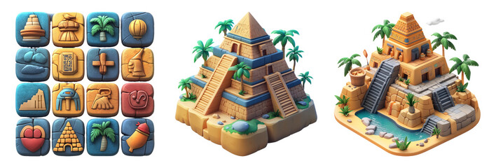 Colorful Ancient Egypt Icons and Structures