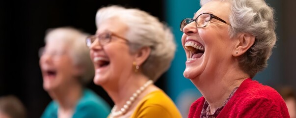 Fototapeta premium Seniors attending a family-friendly play, laughing at comedic scenes