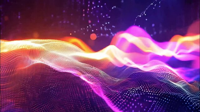 Abstract Digital Landscape with Glowing Particles and Vibrant Colors