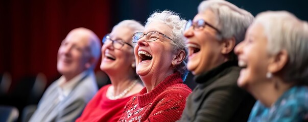 Obraz premium Seniors attending a family-friendly play, laughing at comedic scenes