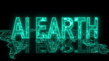 AI earth text technology earth map cyan glow