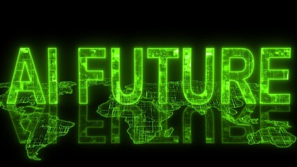 AI future text technology earth map green glowing