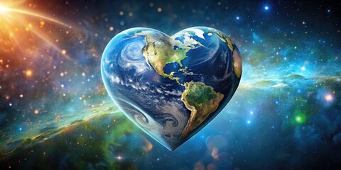 Obraz premium Heart-Shaped Planet Earth in Space - Celebrating Earth Day and Advocating for Environmental Preservation Through Generative AI Imagery