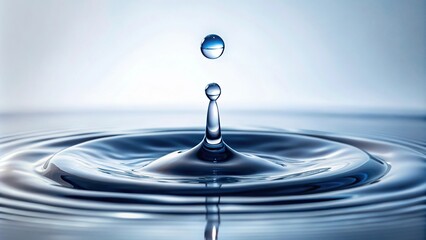 water droplets falling from a single drop on a white background, dripping slime, solo water drop, still life