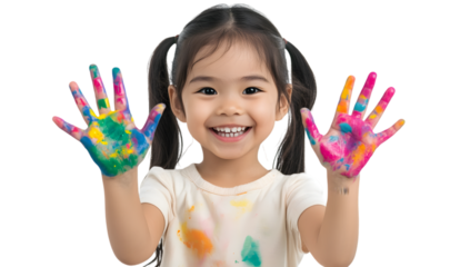 Joyful Child with Painted Hands