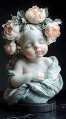 Fototapeta premium Adorable Baby Girl Sculpture with Floral Details