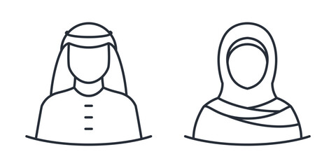Muslim couple icon. Arabic Muslim man and woman thin line vector illustration.