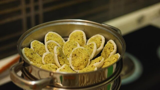 Steamed lentil fara in rice dough Indian style homemade dish
