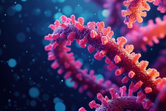 3D view of enzymes in action during cell division, dynamic motion, bright neon colors, Enzymes in mitosis, Cellular biology at micro level