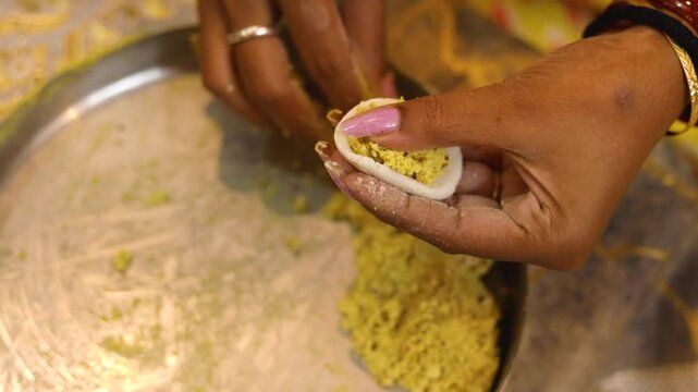 Steamed lentil fara in rice dough Indian style homemade dish