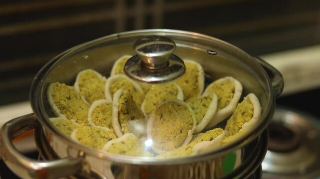 Steamed lentil fara in rice dough Indian style homemade dish
