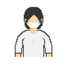 Pixel Art Mask Woman White Clothing