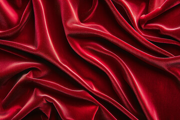 Obraz premium A high-resolution close-up of vibrant red velvet fabric with luxurious folds and elegant curves, emphasizing texture and depth, in a dramatic and artistic composition
