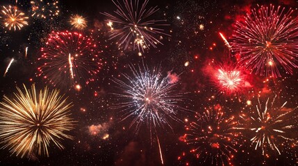 Fototapeta premium Feuerwerk Hintergrund, buntes Feuerwerk am Himmel 