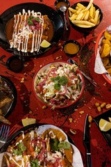 Mexican Cuisine Spread with Enchiladas and Tacos