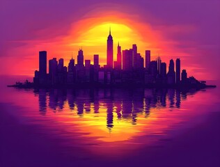 Fototapeta premium Vibrant Purple and Yellow Gradient City Skyline