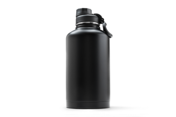 Standing Black Metal Standing 64 oz Insulated Water Bottle Half Gallon Stainless Steel Sports Water Flask Jug  with transparent shadow