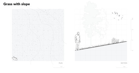 Architectural Drawings, Minimal style cad tree line drawing, Side view, plan and section forest outline symbol for landscape design drawing. Vector illustration in stroke fill in white.