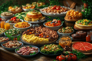 Fototapeta premium A table full of different types of food on a wooden table