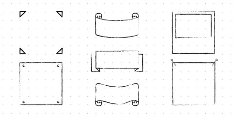 Set of Cute Hand drawn Doodle Banners and Ribbons isolated on white background for your Design. Bullet journal Ideas. Girly Stuff. Sticky Notes.