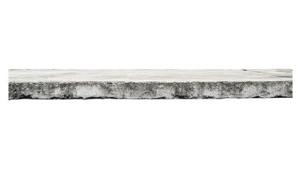 A close-up view of a weathered concrete ledge with uneven edges and a gray texture against a transparent background.
