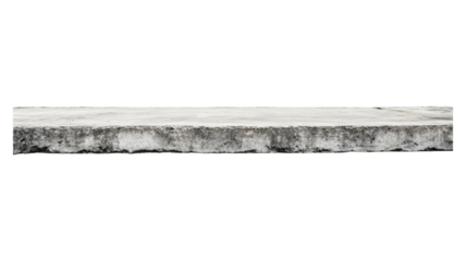 A close-up view of a weathered concrete ledge with uneven edges and a gray texture against a transparent background.