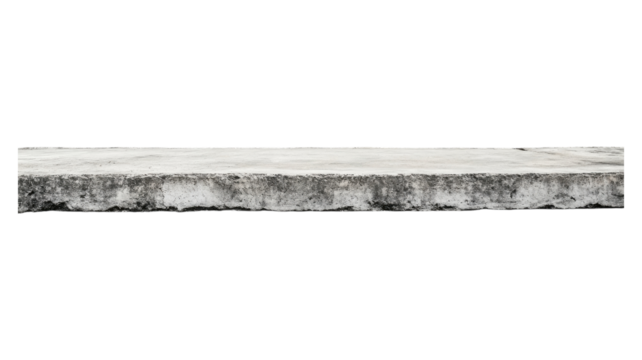 A close-up view of a weathered concrete ledge with uneven edges and a gray texture against a transparent background. - Powered by Adobe