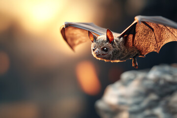 Obraz premium A majestic bat in flight against a glowing sunset background nature's fascinating creatures
