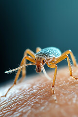 Fototapeta premium Close-up study of a tiny insect exploring the fascinating world of microfauna on human skin