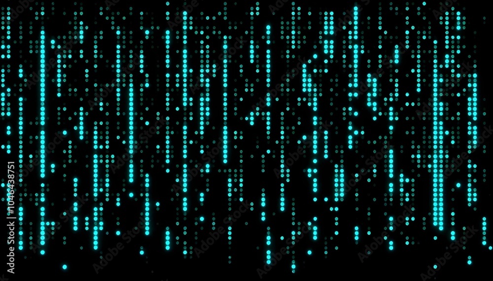 Poster Digital green matrix. Futuristic dots background. Cyber texture with particles of different sizes. Technology illustration. Green matrix background. Technology stream binary code. 
