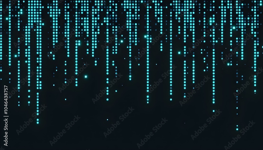 Poster Digital green matrix. Futuristic dots background. Cyber texture with particles of different sizes. Technology illustration. Green matrix background. Technology stream binary code. 